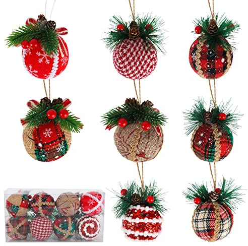 8 Piezas Adornos de Bolas de Navidad Adornos de Navidad Adornos Colgantes de árbol de Navidad Adornos de Navidad Rústicos con Piñas y Bayas Decoración de árbol de Navidad