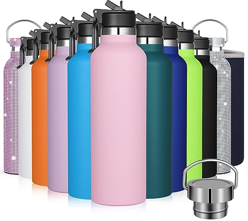 GeeRic Botella Agua Acero Inoxidable 750ml,Botella Termica de Boca Ancha 12H Caliente/24 Frío Sin BPA con Funda y Cubierta de la Manija, para Acampar,Escuela,Deportes,Gimnasio,Rosa claro