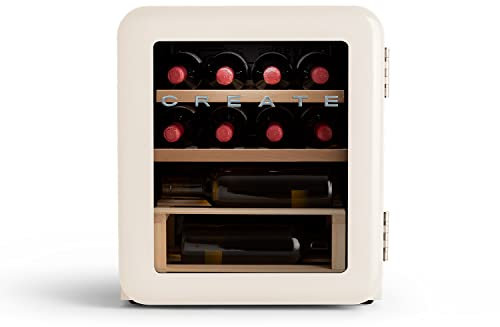 CREATE / WINECOOLER Retro M/Vinoteca eléctrica de 12 Botellas Blanco Roto/Diseño Retro, Temperatura Regulable, 48L, Botellas 75cl, Eco Friendly, 44x47,5x50 cm