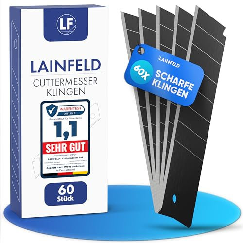 LAINFELD 60 Cuttermesser Klingen | 18mm Teppichmesser Klingen | Ersatzklingen für Kuttermesser, cutter knife | Kattermesserklinge Abbrechklingen