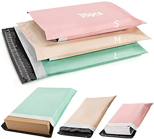 Dioxide 30pcs Versandbeutel, Bunte Versandtaschen, Wasserdichte Kuriertaschen Versandtaschen Warensendung Pakete für Versand den Versand von Kleidung, Kartons (3 Größen)