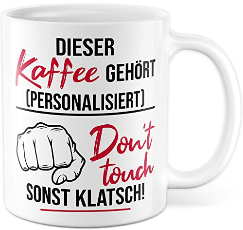 Tasse mit Spruch personalisiert lustige personalisierbare Kaffeetasse mit Wunschname Kaffee-Becher anpassbar Custom Geschenk persönliche Geschenkidee Büro Kollegen Humor (Weiß)