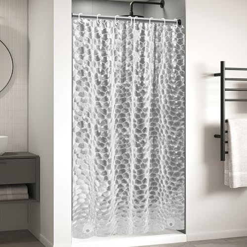 OTraki 3D Shower Curtain 48 x 72, Clear Shower Curtains Weighted 120 x 200cm, Transparent Shower Curtain with 8 Hooks, Plastic Shower Curtains (Heavy Duty, Waterproof)