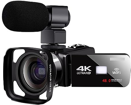 DELURA Videocamera WIFI 48MP Videocamere Vlog Digitali 4K For Riprese Notturne Registratore Portatile For Esterni A Infrarossi Live Streaming Web Cam Telecamera HD (Color : 128G SD Card, Size : 3)