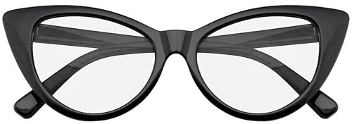 Boolavard Lunettes de Soleil œil de Chat pour Femme, Classiques, Vintage, Pointues et Ailées, Design Rétro (Oeil de Chat - Verres Transparents Noirs)