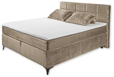 Stella Trading NAVARRA 6 Boxspringbett 180x200, Stone - Bequemes Doppelbett mit 7-Zonen-Federkern Matratze & Kaltschaum Topper - 183 x 113 x 210 cm (B/H/T)