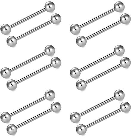 FECTAS 12 unids 14 G Acero quirúrgico pezón Piercing Lengua Bar Set Body Piercing Joyería 16mm