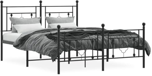 vidaXL Sängram med huvudgavel och fotgavel svart metall 140x190 cm, säng, metallsäng, metall sängram, sängar, metallsängar, metall sängramar, gästsäng