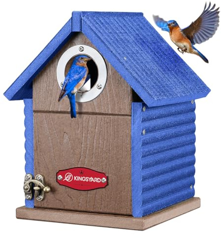 Kingsyard Vogelhaus aus Recyclingkunststoff für den Außenbereich – Wetterfester Nistkasten mit Sichtfenster und Raubtierschutz für Blaumeisen, Zaunkönige und Schwalbenfinken, Blau