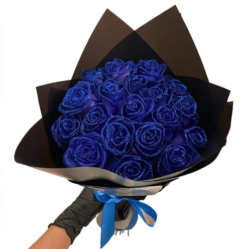 Y-M-H Glitzer-Rosenstrauß, künstlicher Rosenblumenstrauß, DIY glitzernder ewiger Rosenstrauß für Valentinstagsgeschenk, Jahrestag, Verlobung (Blue,24)