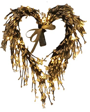 Door Decoration Wreath, Valentine S Day Heart Wreath,Valentine S Day Heart Wreath with Twigs and Light for Living Room Wall Staircase Door Decoration (Heart shaped - white small