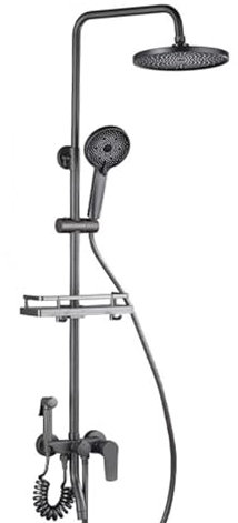 BiaoTeng Colonne de Douche Fixation Murale Réglable Pomme de Douche Ronde Grise Avec Flexible de Douche de 1, 5 M en Laiton, Systeme Douche Murale, Gris