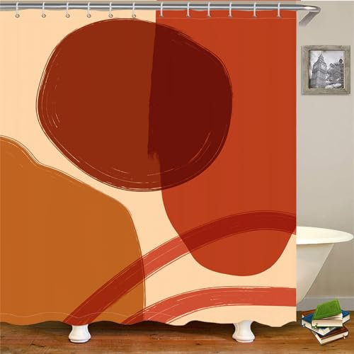 Duschvorhang Ziegelrot Gelb Duschvorhang Stoff Polyester Badevorhang Shower Curtains Antischimmel Duschvorhang Wasserdicht mit 12 Duschvorhangringen Duschvorhang 200x200 Duschvorhänge