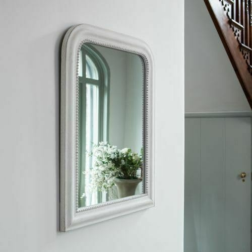 Large White Arch Overmantel Mirror, Rustic Distressed Overmantle White Mirror, French Cheval Beaded Shabby Chic Vintage White Mirror, Portrait Mirror, White Beaded Frame Living Room/Bedroom Mirror