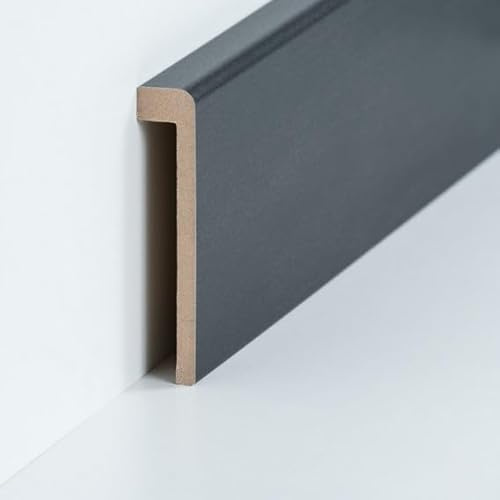 PROVISTON Lot de 5 bandes de recouvrement pour carrelage - Jusqu'à 85 mm de hauteur - 19 x 96 x 2 500 mm - Noyau en MDF - Gris - À coller, visser et clouer - Pour plinthes de carrelage - 12,5 m