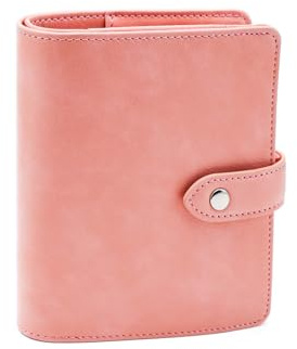 XiowDow Portafoglio rosa per contanti, mini portafoglio economico A7, raccoglitore con copertina in pelle PU, piccolo taccuino a 6 anelli, organizzatore con chiusura a bottone A7 per contanti, buste