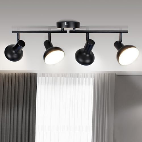 HiBay 4 Way Ceiling Spot Lights, Black Light Fittings Ceilings E14, Rotable Spotlights for Kitchen, Bedroom, Living Room, Office, Hallway, Lounge, Bulb Not Included