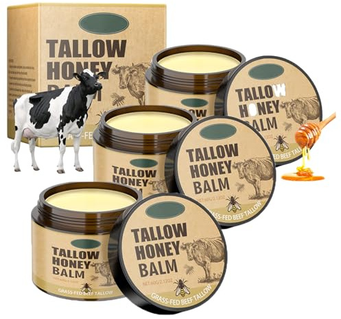 Tallow Balm Pure, Beef Tallow Skincare, Beef Tallow Cream, Balsamo di sego di manzo, Erba Fed Tallow, Umidità montata sul viso e sul corpo (3 pezzi)