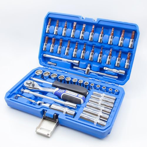 S-TECHNIC Coffret de Douilles - Embouts et Cle a Cliquet 1/4 Coffret a Douilles Etoile-Torx- Douille longues, pour les acces difficiles - Coffret Compact, ideal Travaux Mecaniques, Montage de Meubles