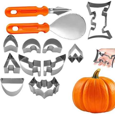 - Kit de sculpture d'Halloween - Pochoirs à peinture - Décorations de fondant - Lot de 12 accessoires pour la fabrication de biscuits en acier inoxydable - Set d'emporte-pièces pour fête