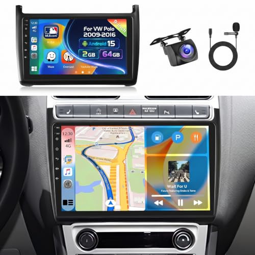 Inefala 2G+64G Autoradio Android 15 para VW Polo 2009-2016 | Pantalla Táctil de 9, Wireless CarPlay, Android Auto, GPS, WiFi, RDS/FM, BT, EQ, SWC, MIC, Cámara Trasera