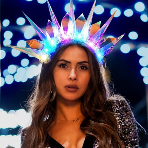 Lets Joy Leuchtendes Kronen Stirnband, Leuchtendes Haarreif, Stern Stirnband, LED Krone Party Haarreif, Glitzernde Stirnband, Erwachsene Glitzer Stern Party Kopfschmuck Tätowierung Cosplay Karneval
