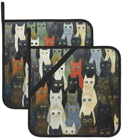 Set di presine da cucina con stampa di gatti, per cottura a microonde, barbecue, forno