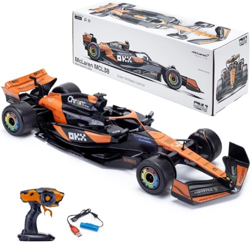 McLaren F1 RC bil MCL38 ålder 3+ (skala 1:14) 2,4 GHz officiellt licensierad racingleksak – Lando Norris & Oscar Piastri | Formel 1 Drive to Survive | Inkluderar uppladdningsbart batteri och
