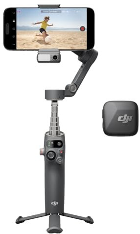 DJI Osmo Mobile 7P + Mic Mini TX (Infinity Black), Gimbal Stabilizer for iPhone, Android, Native Tracking, Audio Reception, Lighting, 3-Axis Phone Gimbal, Built-in Extension Rod & Tripod