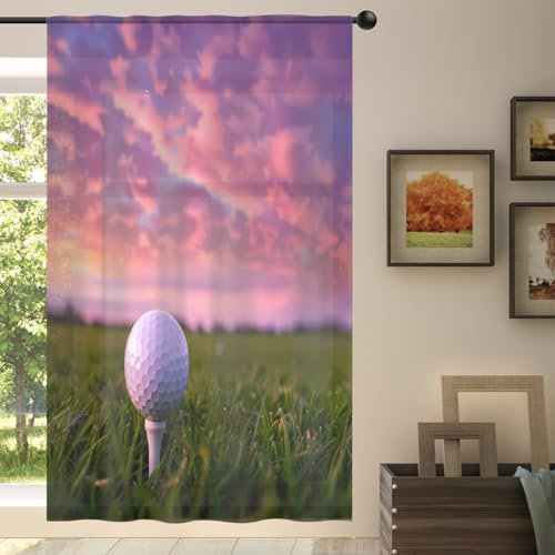 Mexpekil Voile-Vorhänge mit Golfball-Muster, halbtransparent, für Wohnzimmer, Schlafzimmer, Küche, 140 cm breit, 1 Vorhang
