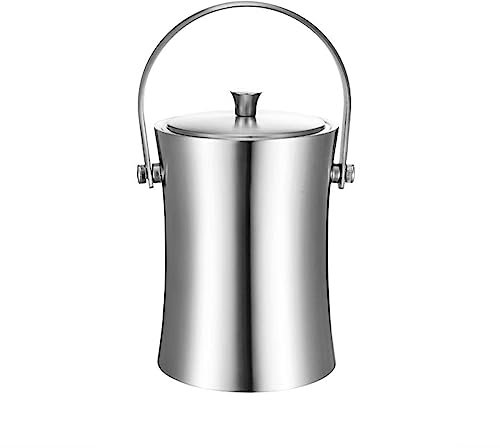 MENGLI-2024 Eiskübel Eiseimer Moderner Eiswürfelbehälter aus Edelstahl for Champagner, Weinkühler, Eiskübel for die Hausbar, Eiskübel, Getränkekübel mit Deckel und bequemem Griff Eiswanne(2L)