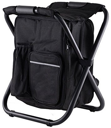 Angelrucksack Stuhl mit Kühltasche, tragbarer Outdoor-Klapphocker für Camping, Strand, Haus und Ausflüge (schwarz)