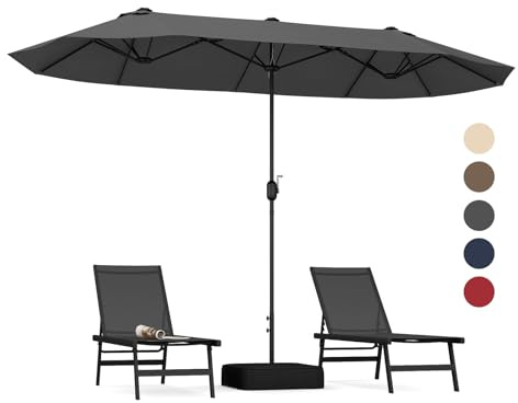 COSTWAY Doppelsonnenschirm mit Ständer 400x200 cm, Sonnenschirm Groß XXL | UPF 50+, Gartenschirm mit Kurbel, Terrassenschirm, Marktschirm für Garten, Terrasse, Anthrazit