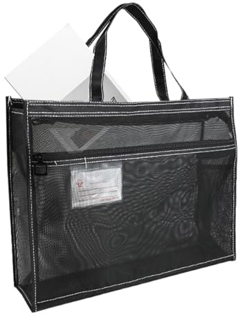 Mesh konst förvaringsväska, 43 x 38 x 10 cm genomskinliga förvaringsväskor för konst med handtag och dragkedja, A3-storlek nätväska konstverk organisation, perfekt för skola, studio, resor,, Svart