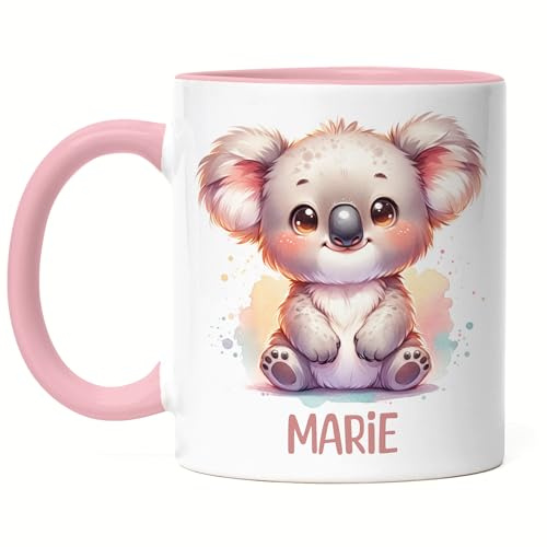 Kiddle-Design Kindertasse mit Namen Personalisiert, Personalisierte Tasse Kinder mit Waschbär, Namenstasse Waschbärtasse, Kinderbecher als Geschenk zur Taufe, Geburt Weihnachten - Emaille Tasse