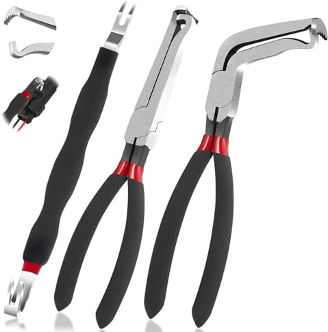 SecureElastic Electrical Disconnect Pliers 37960, 37980, Electrical Connector Separator 13120, 8in Automotive Tools Electrical Connector Pliers, Automotive Tools for Push Tab Style Plugs (3-Piece Set)