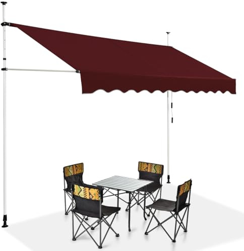 HOMASIS Klemmmarkise 150/200/250/300/350/400cm, höhenverstellbarer Sonnenschutz, Markise Balkon ohne Bohren, Balkonmarkise mit Handkurbel, UV-Schutz, Gelenkarmmarkise für Außenbereiche (Weinrot+3 m)