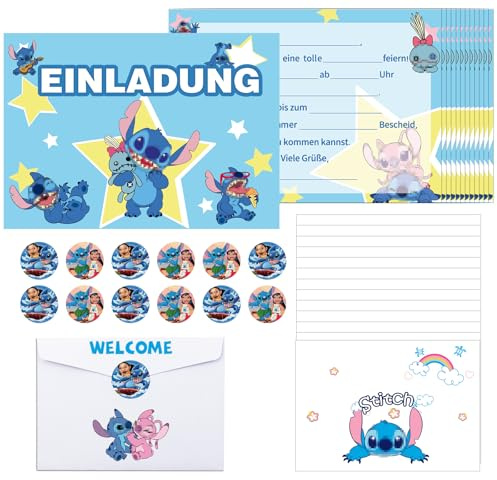 Oirigaga Einladungskarten für Kindergeburtstag, 12 Stück Geburtstag Einladungen auf Deutsch, Partyeinladungen Set mit Umschlägen und Runden Aufklebern, Cartoon Anime Einladung für Jungen und Mädchen