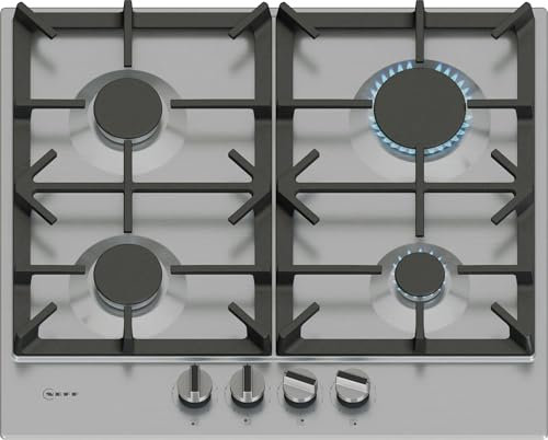 NEFF, N70, T26CIP8N0, 60cm Gas Hob with 4 burner, Optimised FlameSelect, 2 Dishwasher suitable cast iron pan supports, Detachable metallic sword dials
