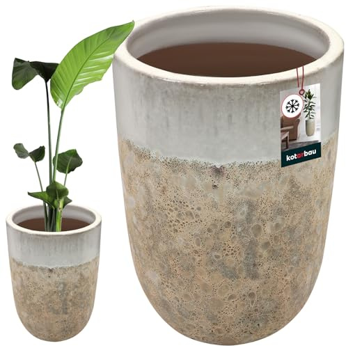 KOTARBAU® Blumenkübel Höhe 50 cm ⌀ 35 cm Blumentopf Weiß Keramik Pflanzkübel frostsicher Übertöpfe für draußen Flower Pot Outdoor & Indoor Pflanzkübel innen außen