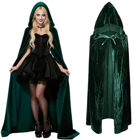 Pinkgarden Capa de terciopelo con capucha para adultos, capa unisex de Halloween, disfraz de bruja para cosplay, bata larga con capucha para fiesta y disfraces