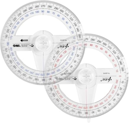 2 Pack 360° Protractors with Swing Arm – Transparent Plastic Full Circle Drawing Angle Rulers, Durable Geometry Tools for School, Classroom and Office(Random Colors)