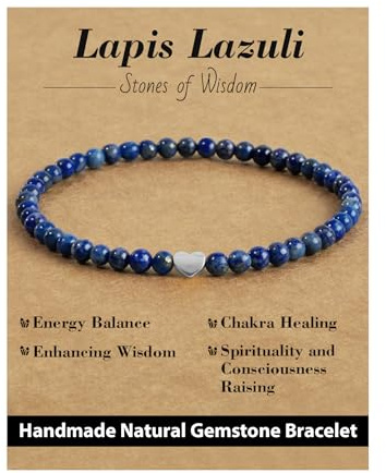 Landorilo Pulsera para Mujer, Piedra Natural de 4mm con Cuentas de Amor de Plata de Ley 925, Pulseras de Cristal Yoga Chakra, Regalos de Cumpleaños y Aniversario(Lapislazuli)