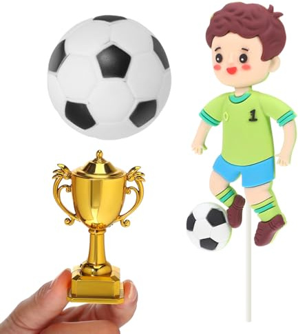 TOYANDONA Football Birthday Cake Decorations 3Pcs Soccer Ball Cake Toppers Lightweight Non-Edible Football Theme Party Supplies for Kids Celebration