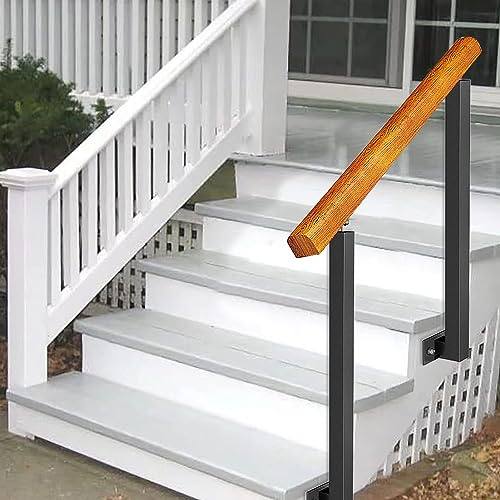 Outdoor Solid Wood Stair Railing - Adjustable for Porch & Steps Wrought Iron Support Banister 85cm Height 60cm Size Grab Rail for House Entrance