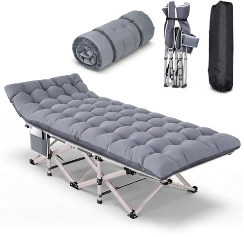 Asdsed Feldbett Klappbar mit Matratze – 7-Zonen Campingbett 200 kg XXL, Wende-Auflage 2-in-1 Sommer & Winter, Schwerlast Gästebett für Outdoor, Innen, Garten & Zelt, 1 Stück, Grau