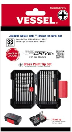 Vessel JISDRIVE Impact Ball Torsion Bit 33PC. Set, No. IB33JSP01U Made in Japan (Cross Point Tip Set)