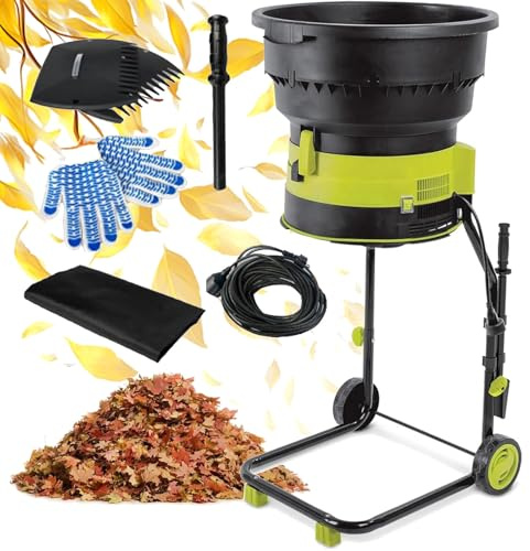 DUXMM Trituradora de Hojas para jardín, Compost Trituradora, Velocidad de 8000 RPM, con Ruedas, rastrillo para Hojas, Bolsa de Almacenamiento,para Limpieza de Jardines,20m-Power-Cord