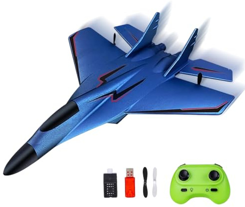 Jonuin RC Plane, 2.4Ghz Remote Control Plane, Remote Control Airplane with Led Lights, RemoteControl Wireless Airplanes Toys Easy to Fly, RC Airplane for Beginners Adult (Blue)