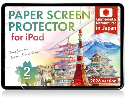 BELLEMOND Paper Screen Protector for iPad A16 / 10th Gen, 2 Pack | Made in Japan, Rough paper feel texture, Enhanced stylus control, Ideal for writing, drawing and note-taking